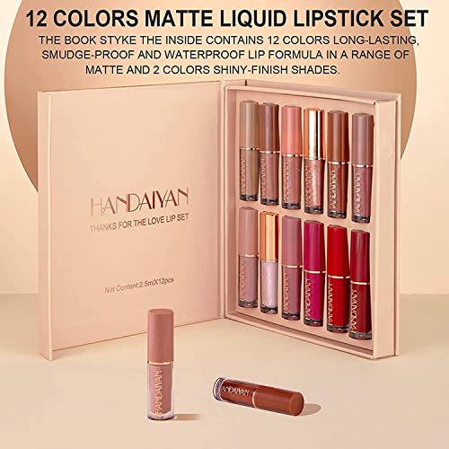 COSLUXE 12Pcs Velvet Matte Liquid Lipstick Set, Waterproof Long Lasting Non-Stick Cup Not Fade Nude Lip Gloss Set, UP TO 24 HOURS, Professional Lip Makeup Gift Kit for Women Girl 2.5x12