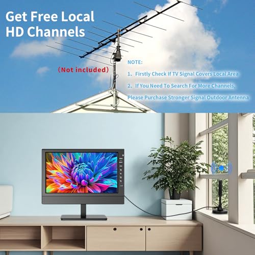 ZOSHING 12inch Portable TV,Small TV with Aerial,Recharge battery,Digital T2 Tuner and HDMI,USB/TF slot and 12v charge cable/AC adapter