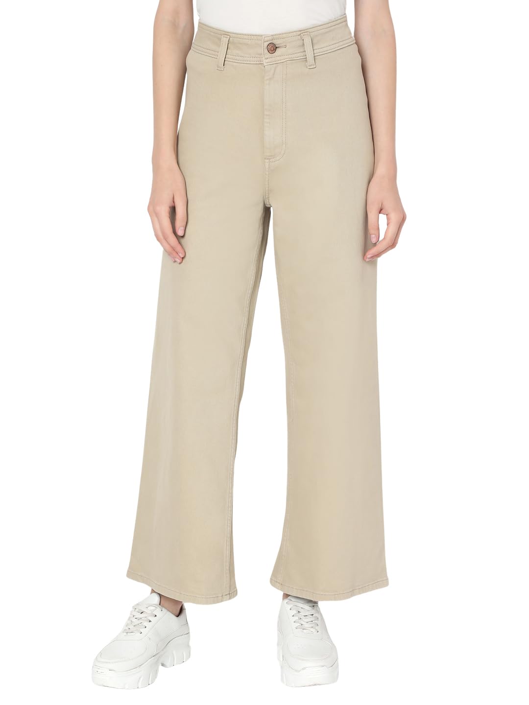 VERO MODA Womens Wide Leg High Rise Jeans Beige