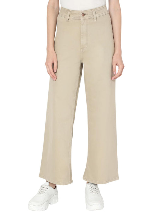 VERO MODA Womens Wide Leg High Rise Jeans Beige