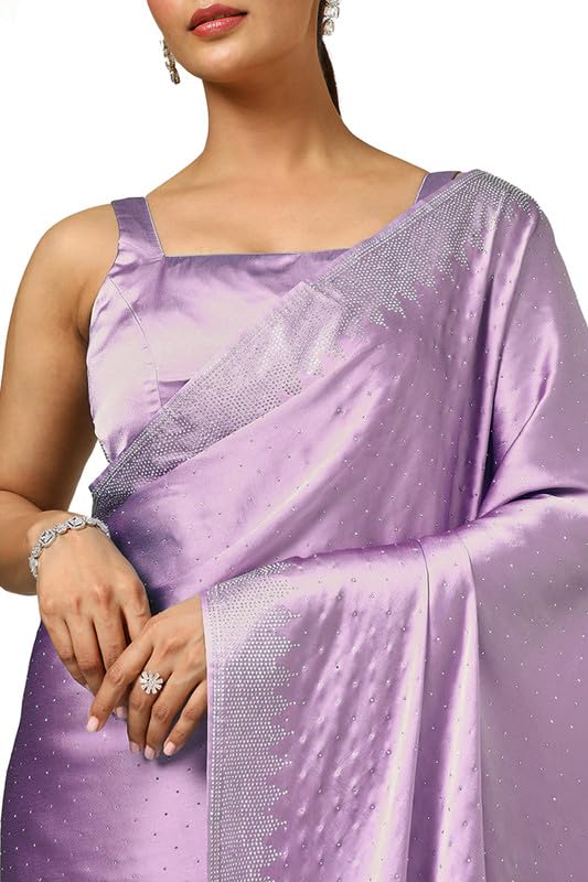 Soch Womens Lavender Satin Embellished Saree With Stone Work