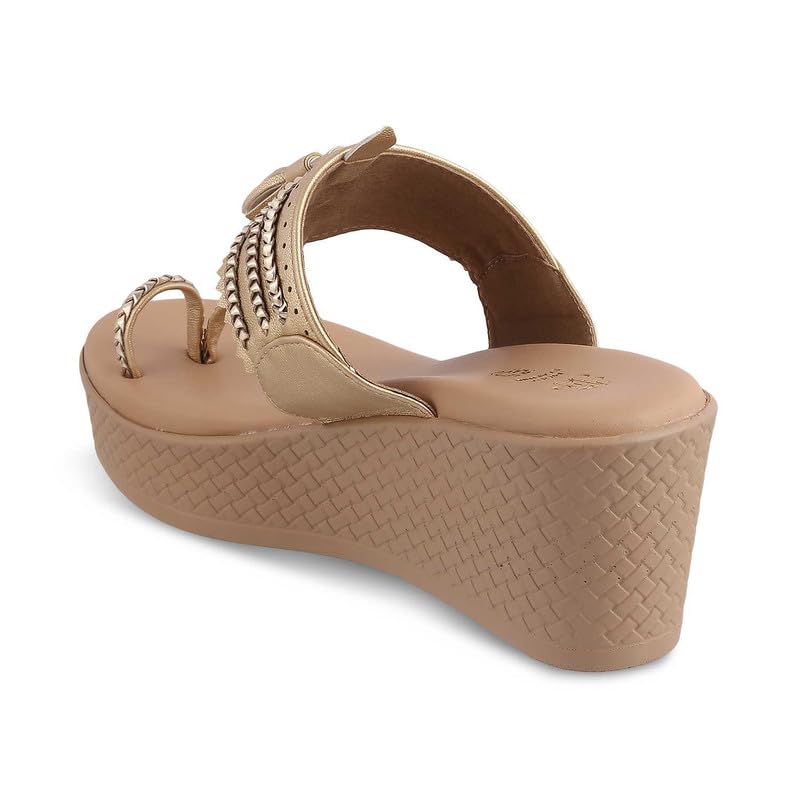 tresmode 240-MAKOL GOLD WOMEN DRESS WEDGE SANDALS EU/38 UK/5