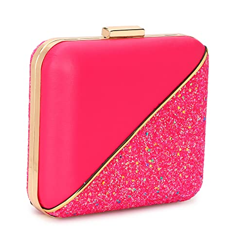 TOOBA Handicraft Hand Embroidered Box Clutch Bag Purse for Bridal, Casual, Wedding Bag for Women & Girls (Magenta Dual)