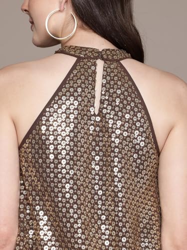 Label RITU KUMAR Halter Neck Sequins Short Dress Brown