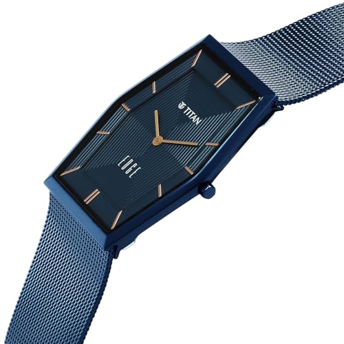 Titan Edge Whimsey Quartz Analog with Blue Dial Blue Stainless Steel Strap Watch for Men - 10056QM02