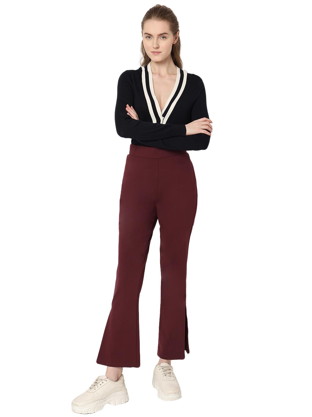 VERO MODA Women Solid Purple Rayon Bootcut High Rise Pants
