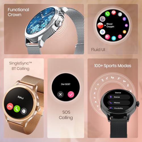 Fastrack Noir Pro 1.19" Super AMOLED Metal Smart Watch with 1000 Nits Brightness, BT Calling, 24/7 Health Suite, Functional Crown, Zinc Alloy Case – Smartwatch for Women (Black)
