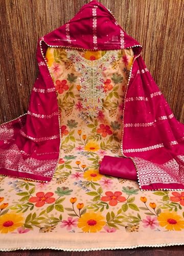 Leeli Peeri Designer Women's Simmer Silk Printed Unstitched Salwar Suit Dress Material