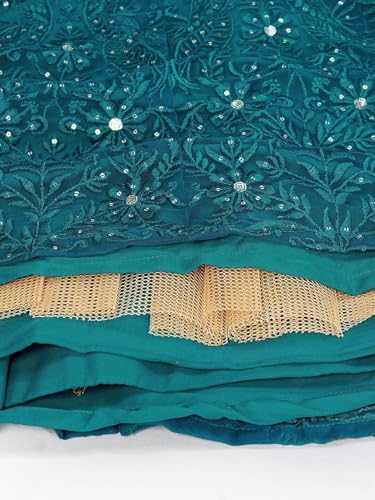 Zeel Clothing Womens Thread Sequins Embroidery Soft Semi-Stitched Net Lehenga Choli Set With Dupatta (6017-Teal-Green-Wedding-Stylish-Latest; Free Size)