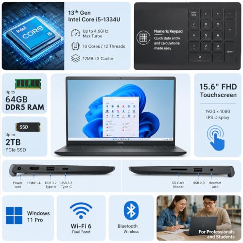 Dell 15 Touchscreen Laptop, Intel 13th Gen CPU, 16GB DDR5 RAM, 1TB SSD