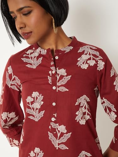 Max Women Printed Straight Kurti (Orange_L)