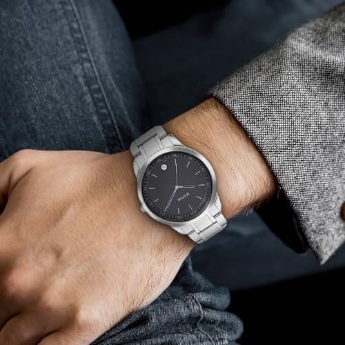 Titan Minimalist Quartz Analog With Date Anthracite Dial Silver Metal Strap Watch for Men - NP1806SM02