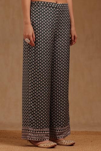 Soch Womens Green Muslin Floral Print Suit Set With Zari