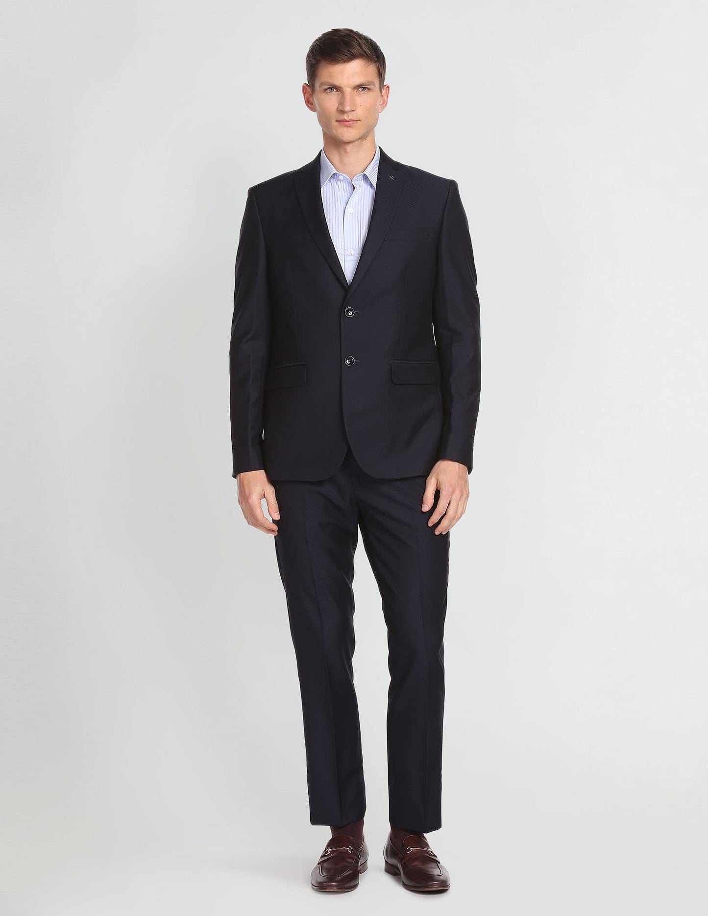 Arrow Men's Rayon Notch Lapel Collar Dobby Two Piece Suit (ARAFSU5514_Navy