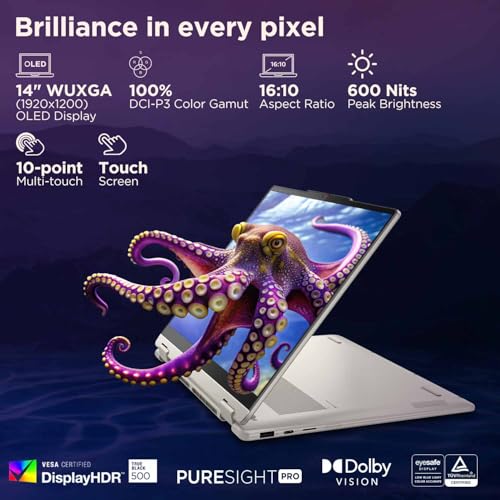 Lenovo Yoga 7 2-in-1 Intel Evo Core Ultra 5 226V (16GB RAM/1TB SSD/14 (35.5cm)/WUXGA OLED/Copilot+ PC/Windows 11/Office Home 2024/Yoga Pen/1Yr ADP/Seashell/1.38Kg), 83JQ000XIN Convertible Laptop