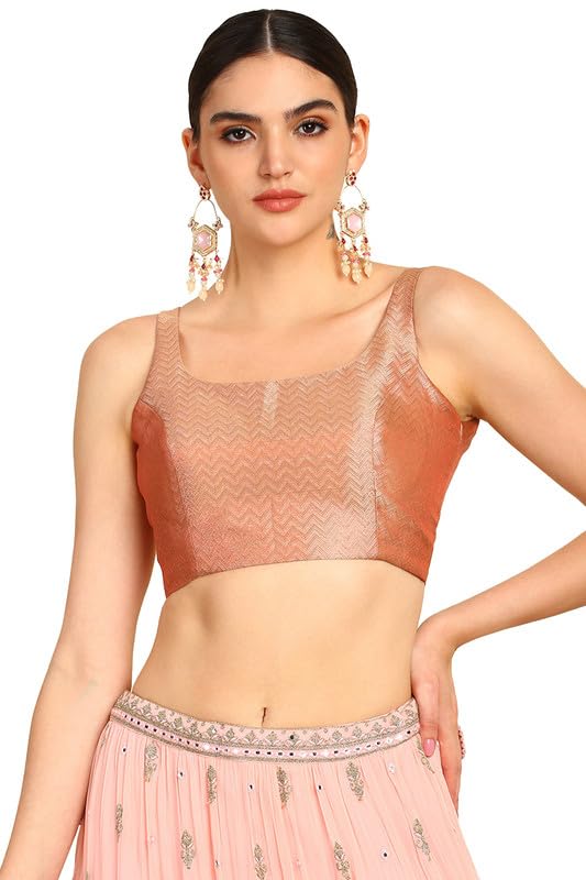 Soch Womens Peach Chevron Woven Design Tussar Padded Blouse