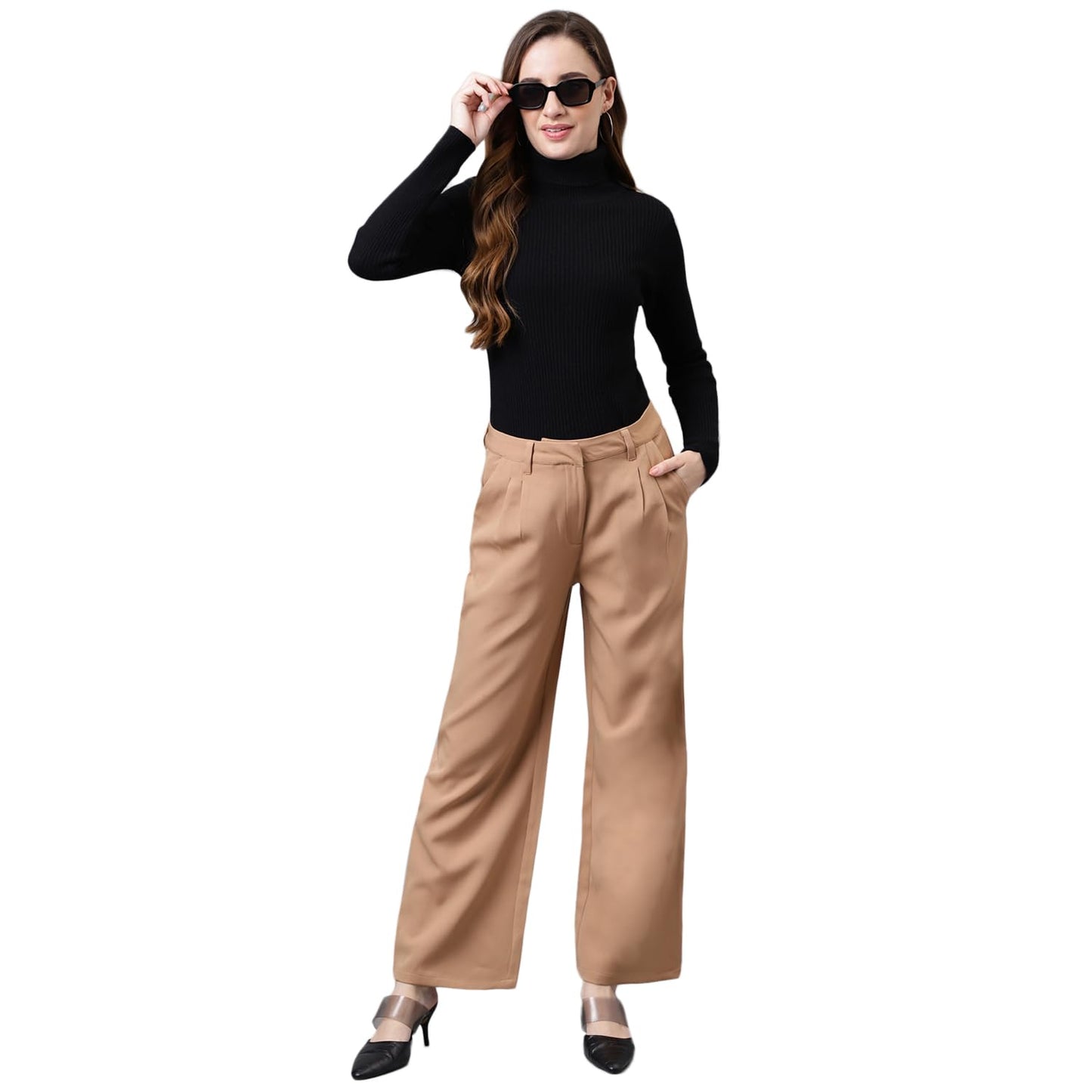 Latin Quarters Women's Solid Straight Beige Pant_M