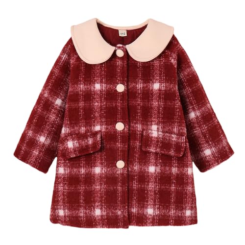 Hopscotch Girls Full Sleeves Red Plaid Peter Pan Long Coat For Ages (18-24 Months)