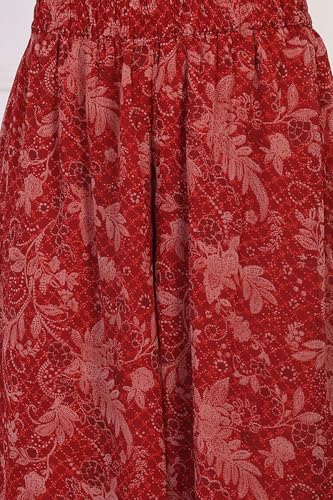 W for Woman Red Floral Print Zari Work Anarkali Chiffon Kurta with Flared Pant and Dupatta Set (WS13165-126056-M)