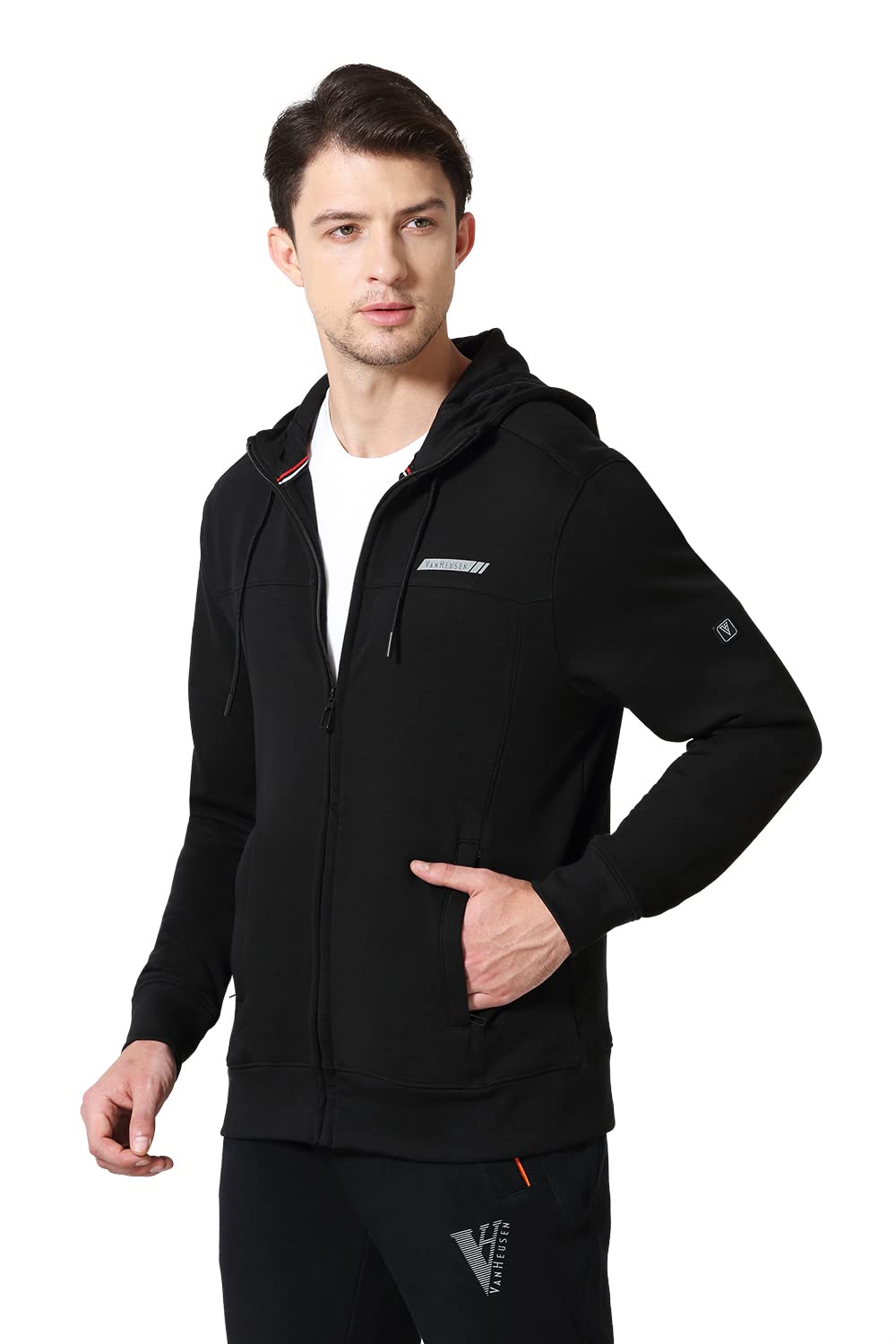 Van Heusen Men Athleisure Smart Tech Hoodie - Easy Stain Release, Anti Stat, Ultra Soft_80004_Black_M