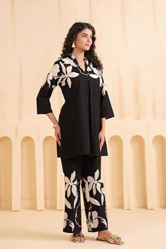 JISORA Women's Printed Cotton Co-ord Set 22CS3582-S Black S