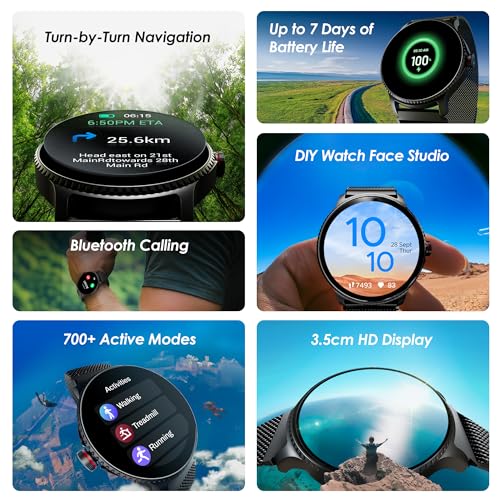 boAt Newly Launched Lunar Discovery w/ 1.39" (3.5 cm) HD Display, Turn-by-Turn Navigation, DIY Watch Face Studio, Bluetooth Calling, Emergency SOS, QR Tray, Smart Watch for Men & Women(Black Metal)