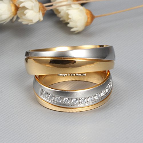 Via Mazzini 316L Stainless Steel Love Promise Crystal Couple Rings for Men an.
