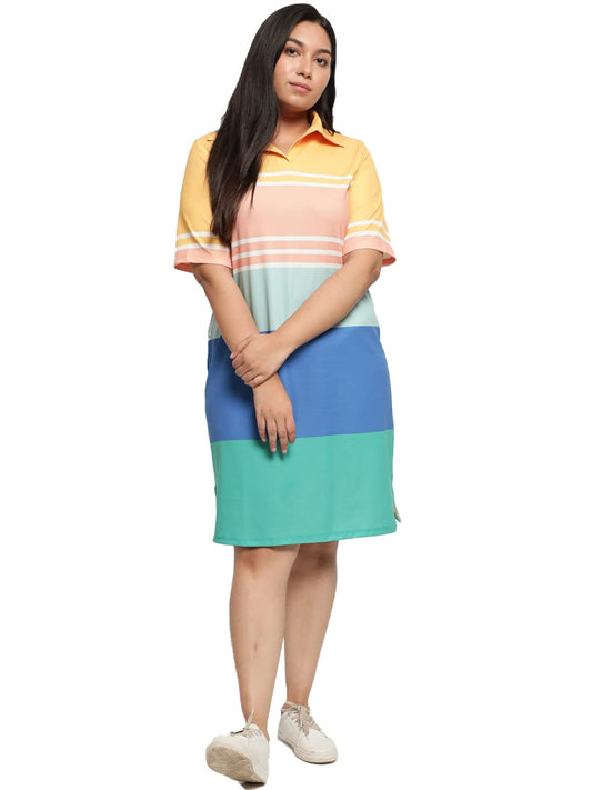 AMYDUS Women Plus Size Printed Polo Dress | Collared Neck | Short Sleeves | Smart Straight Fit | Knee Length | Western Dresses for Women - XL to 9XL