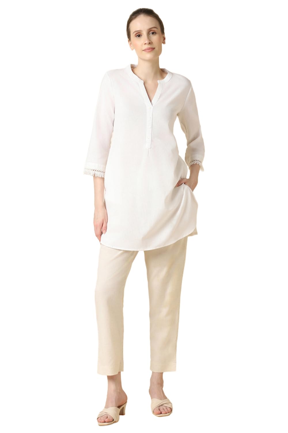 Van Heusen Women Cotton Solid Cigarette Pant - Relax Fit, Functional Pocketss