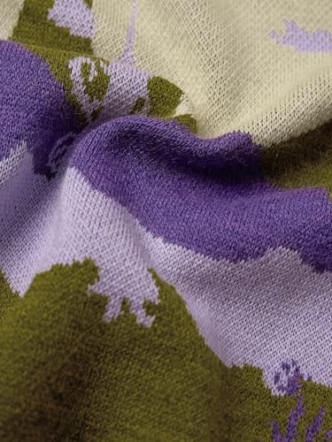 The Souled Store Lilac Sun Landscape Women and Girls Full Sleeves Round Neck Green Printed Acrylic Oversized Fit Lightweight Casual Pullover Sweater