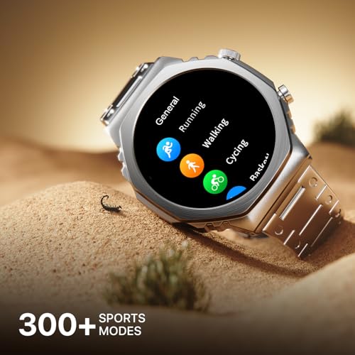 Fire-Boltt Onyx- 36.3mm AMOLED Always On Display Smart Watch, 466 * 466 High Resolution, Bluetooth Calling, Steel Design, IP67, 4GB Storage, 300+ Sports Modes, 130+ Watch Faces (Silver)