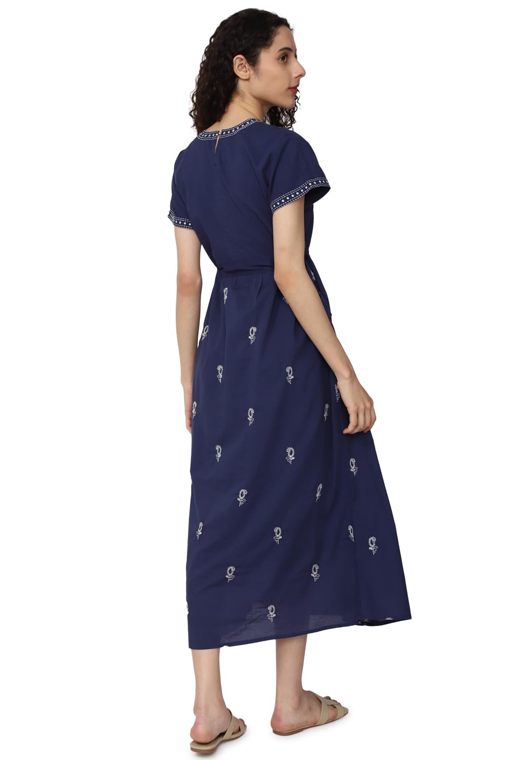 Van Heusen Women's Cotton A-Line Calf Length Dress (VWDRNRGFU22085_Navy