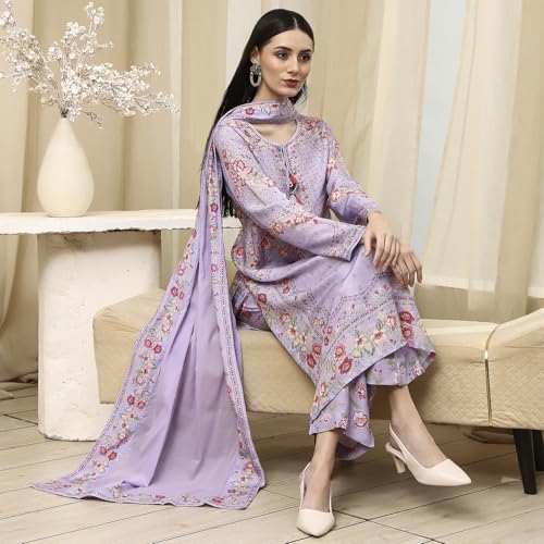 Biba Women Purple Modal Blend Straight Suit Set_34