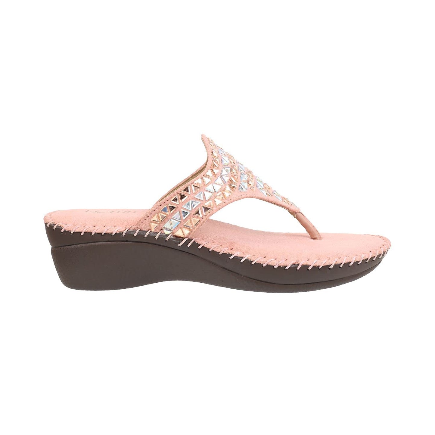 Metro Women's Pink Embellished Faux Leather Comfy Fashion Sandals