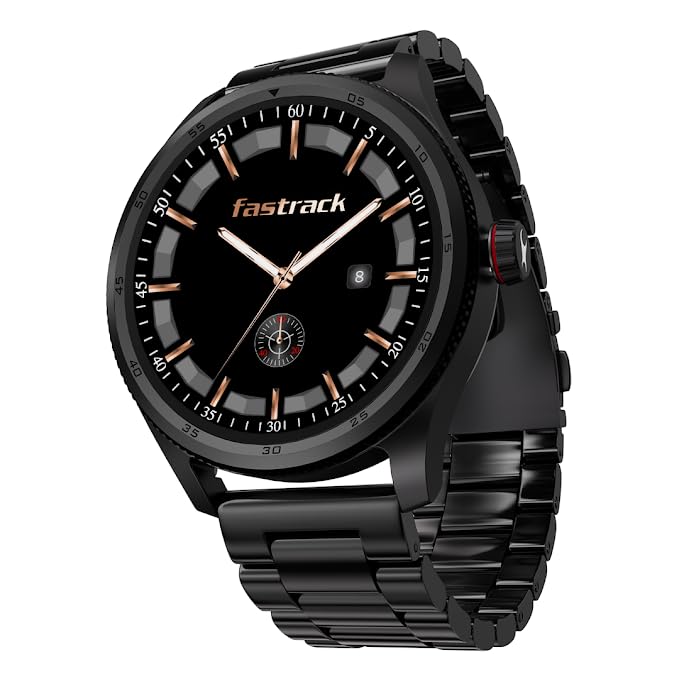 Fastrack Magnus FX1 1.38" Display Metal Case Smart Watch with Single Sync BT Calling, Functional Crown, 100+ Sports Modes, Health Tracking, in-Built Games – Smartwatch for Men (Black)