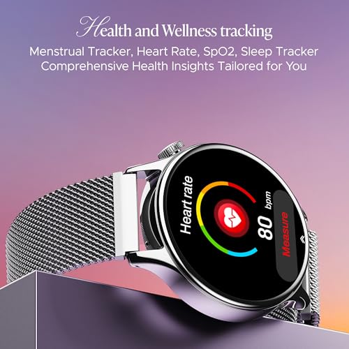 boAt Enigma Daze Women's Luxury Smart Watch w/ 1.3”(3.3cm) AuraVue Display w/ 20% Higher Brightness, Emergency SOS, Female Wellness Tracking, BT Calling, smart Watch for Women Latest (Elegant Silver)