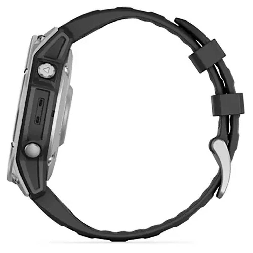 Garmin Fēnix® E – 47 mm, AMOLED Stainless Steel with Black Silicone Band
