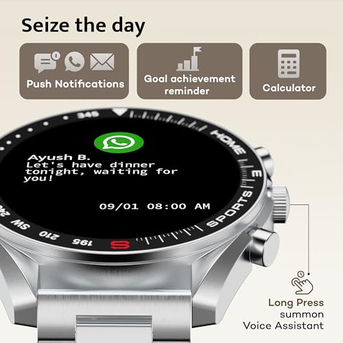 GOBOULT Mirage Smart Watch 1.39''HD Screen, Bluetooth Calling, IP67, Zinc Alloy Frame, 500 Nits Brightness, AI Voice Assistant, SpO2 Monitoring, 120+ Sports Mode (Inox Steel)
