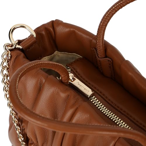 Fastrack Ruched Faux Leather Satchel Bag for Women | Structured Handbag with Detachable Chain Strap, Zippered Compartment and Inner Pockets | Elegant Convertible Bag for Casual and Wear