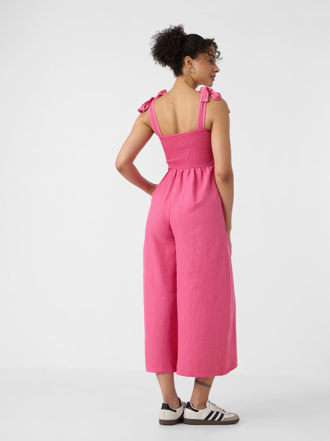 The Souled Store Textured Jumpsuit: Fuchsia Women and Girls Square Neck Sleeveless Regular Fit Polyester Jumpsuits
