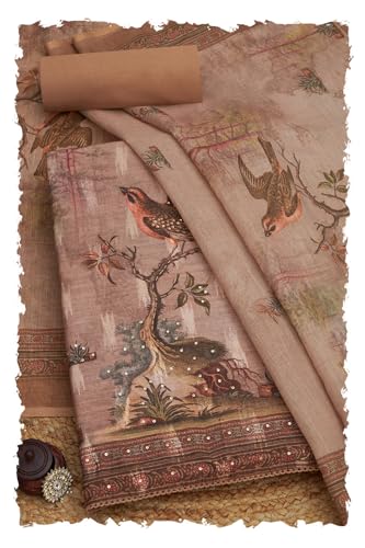 Soch Womens Earth Linen Woven Design Unstitch Dress Material With Sequins