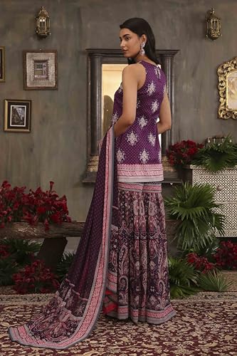 BIBA Women Purple Chanderi Digital Printed Garara Straight Suit Set_38