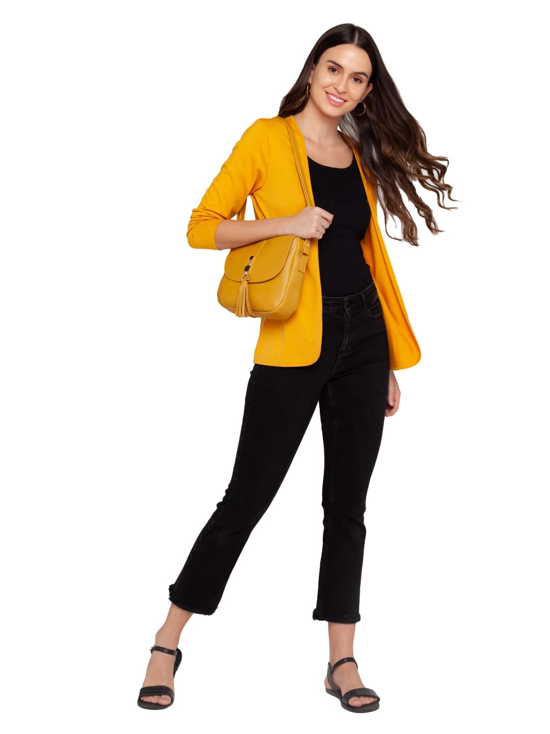 Zink London Women's Cotton V-Neck Solid Shrug (Yellow, Medium)