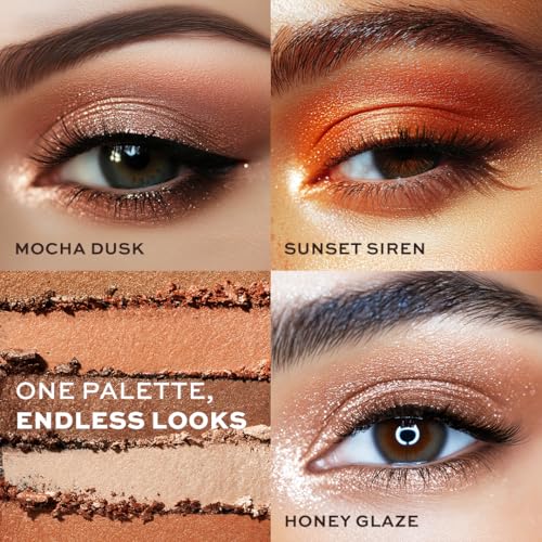 Makeup Revolution Forever Flawless Eyeshadow Palette- Bronze Temptation | Highly Pigmented and Blendible | Includes 18 shades- Glitters and Mattes | Long Wearing and Waterproof - 19g