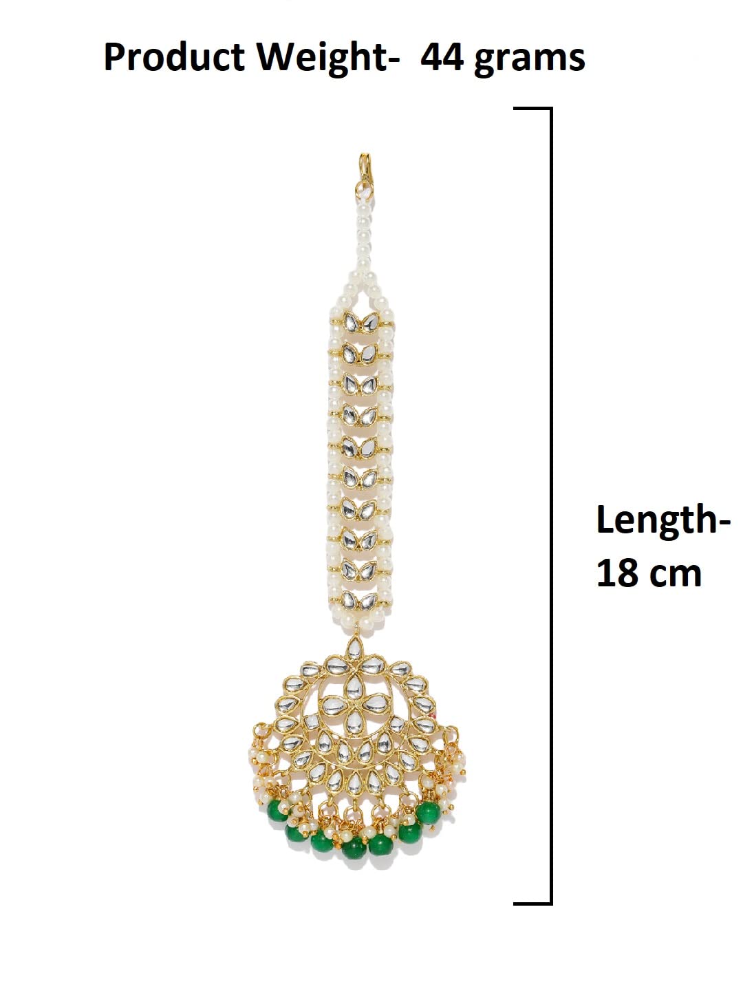 Zaveri Pearls Kundan & Dangling Green Beads Mesmerising Maangtikka for Women-ZPFK9452