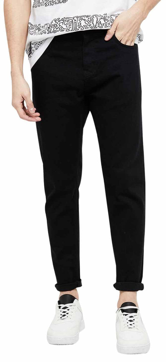 Max Men's Ankle Length Solid Carrot Fit Mid Rise Jeans (Black_34)
