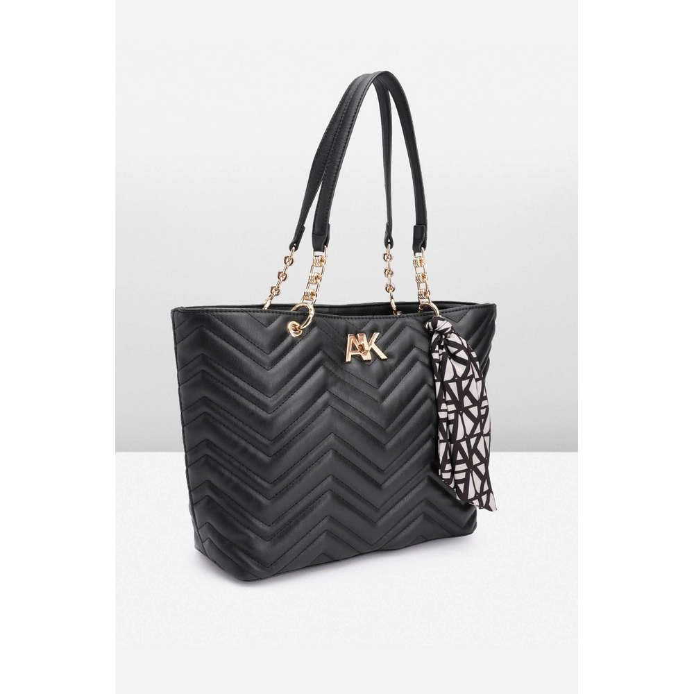 Anne Klein Faux Leather Zipper Closure Women's Tote Bag (Black, XL)