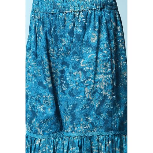 BIBA GIRL PRINTED FLARED KID(KW4948_TEAL BLUE_3)