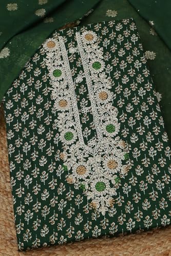 Soch Womens Green Jam Cotton Floral Print Unstitch Dress Material With Zari