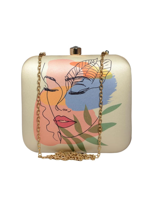 Artklim Multicolor Face Art Printed Evening Box Clutch - Lightweight Purse - Hard Case Handbag for Formal Occasions - Gift for Girlfriend